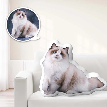 Custom pet pillow gift mock-up — personalised pet photo pillow used as memorial cushion and home accessory, polyester outer
