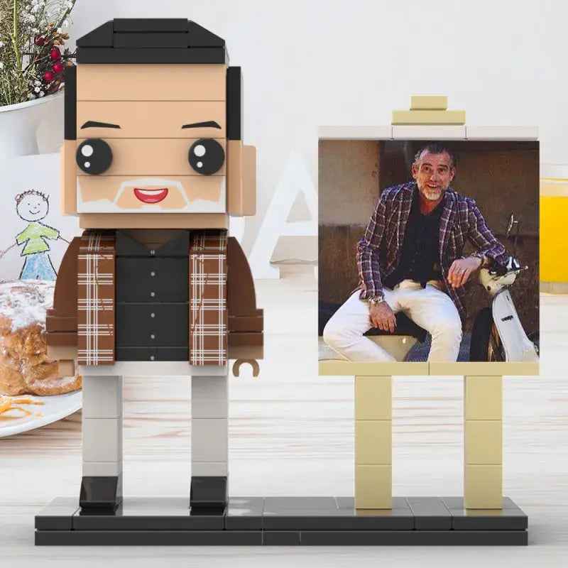 Full Body Custom 1 Person Brick Figures with Frame Personalized Photo Father's Day Gift