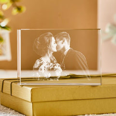 Personalised Laser Engraved Crystal Photo Cube with LED Base | Custom 2D/3D Gift