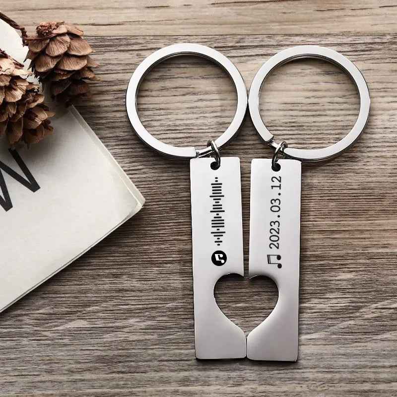 Best Gift For Friend 2 Personalized Music Code Keychain | Heart Cut Out Keychain