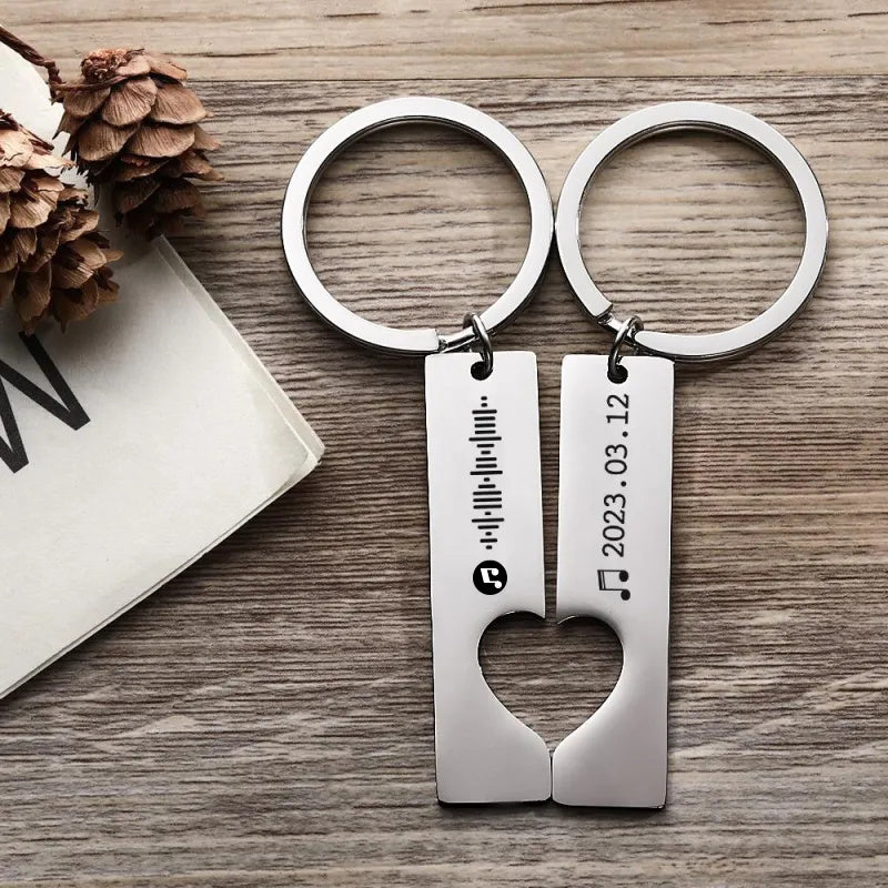 Reverse view of personalised stainless steel keyring with engraved message and heart cut‑out – low‑maintenance durable keychain