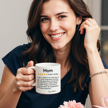 Personalised Five-Star Review ceramic coffee mug with name 'Mum' — custom 11oz/15oz gift for Mum