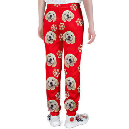 Model lounging in Personalised Dog Face Christmas Sweatpants — cosy at‑home look for evenings in, travel and relaxed weekends