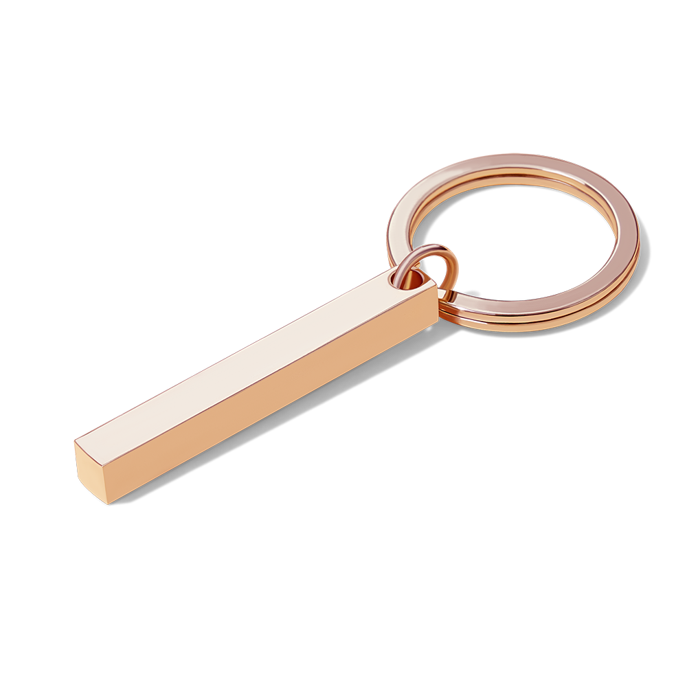Double-sided engraving example on personalised 3D bar keychain showing music code on one side and personalised text on the other