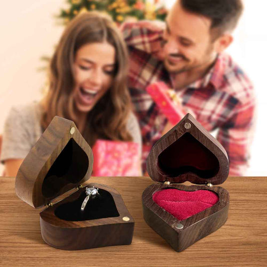 Personalized Wooden Ring Box Heart Proposal Engagement Ring Box