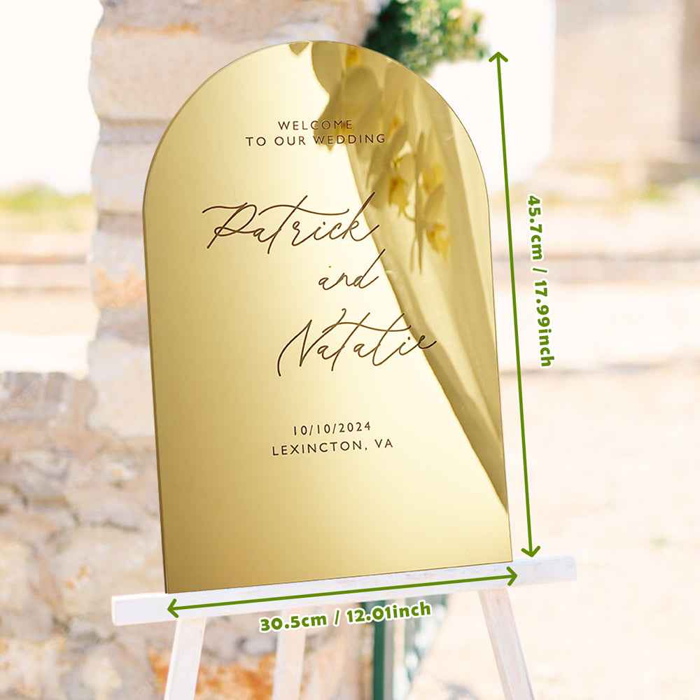 Personalized Arched Wedding Sign Gold Mirror Welcome Sign Gift for Wedding