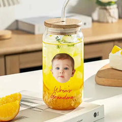 Personalized Face Tumbler Custom Glass Tumbler Glass Can Face Cup Gifts for Grandma