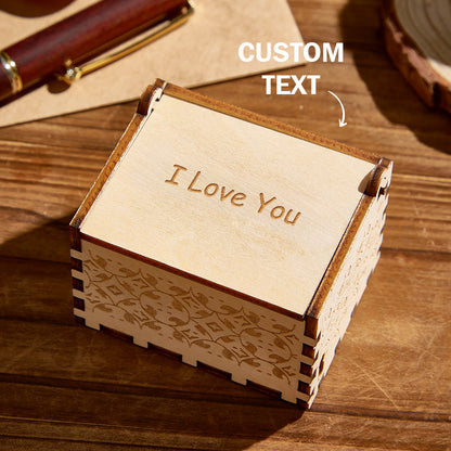Personalised anime-style photo music box featuring a hand-drawn portrait on a polished wooden case with custom melody — ideal bespoke keepsake gift.