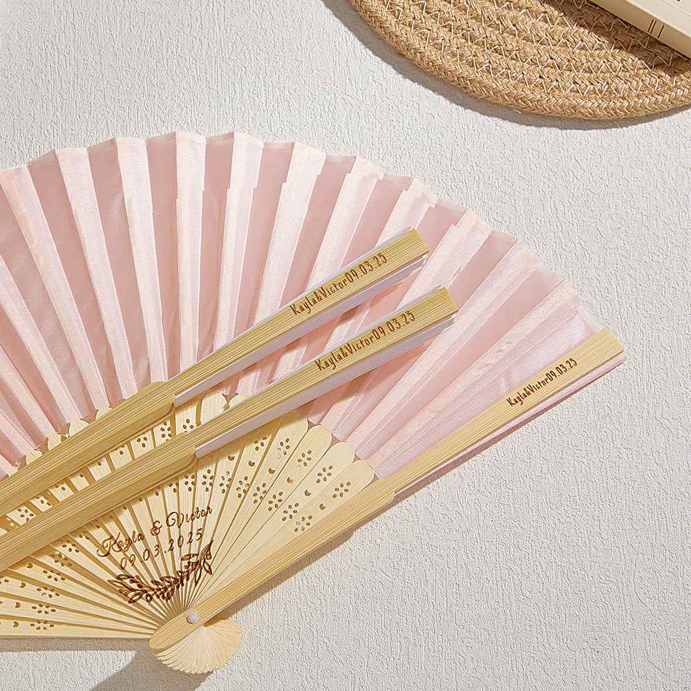 Custom Engraved Bamboo Folding Fan – Add Your Text for Events or Weddings