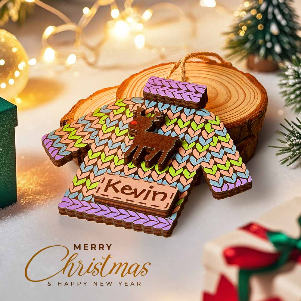 Personalised Name Winter Beanie Hat & Christmas Ornament Set - Custom Mitten, Stocking & Sweater Decor