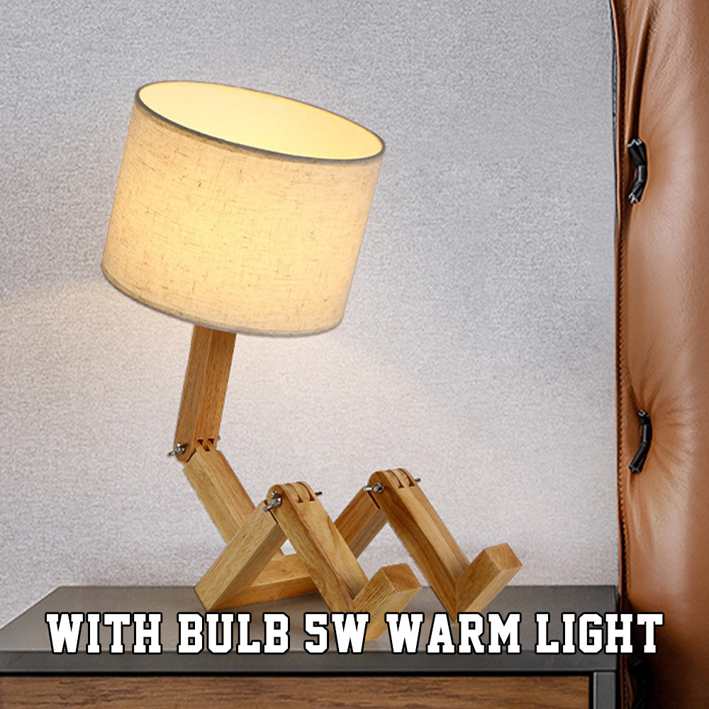 Wooden Robot Table Lamp - Creative Bedside & Living Room Lamp | Artistic Decor Gift