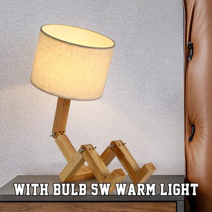 Wooden Robot Table Lamp - Creative Bedside & Living Room Lamp | Artistic Decor Gift