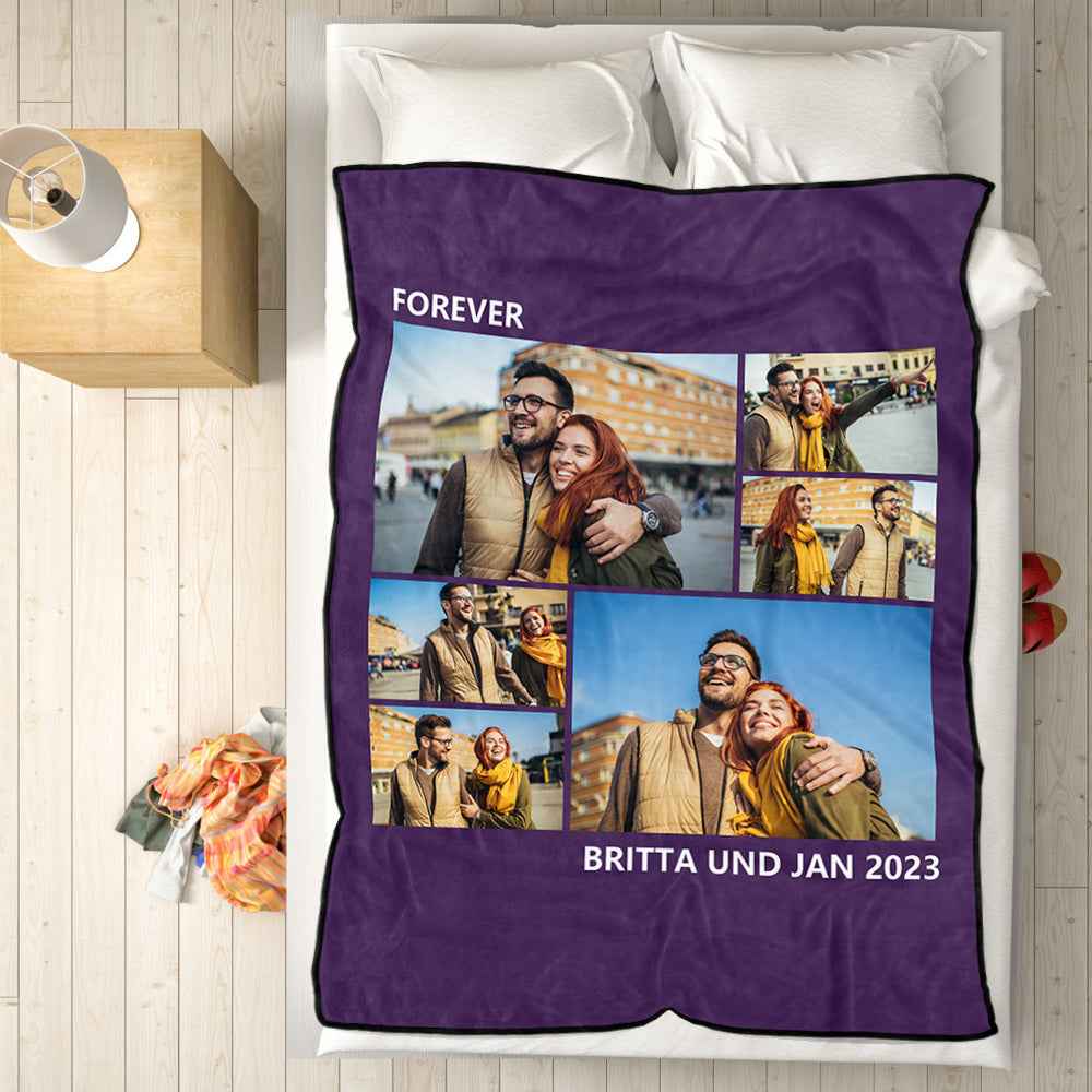 Custom Collage Fleece Blanket with Text - 6 Photos