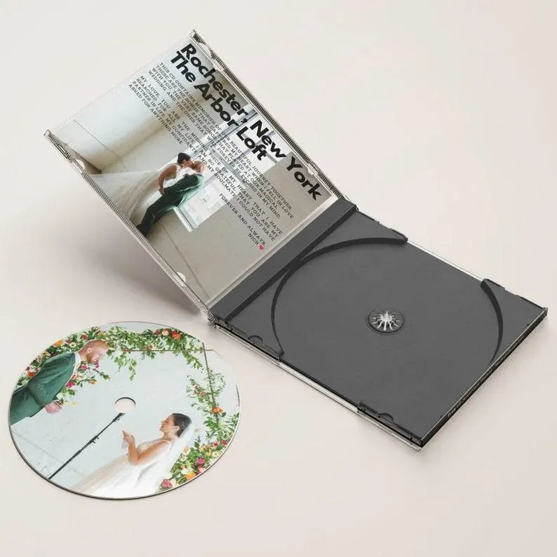 High-quality printing and custom burning — personalised Mixtape CD in a full‑colour jewel case for a memorable keepsake