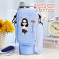 40oz Stanley Cup placed inside personalised birth flower carrier showing snug 24cm x 14cm neoprene fit and impact protection
