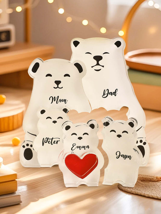 Personalised Bear Family Puzzle in clear acrylic, engraved with parents' and children's names — thoughtful keepsake gift for Mum