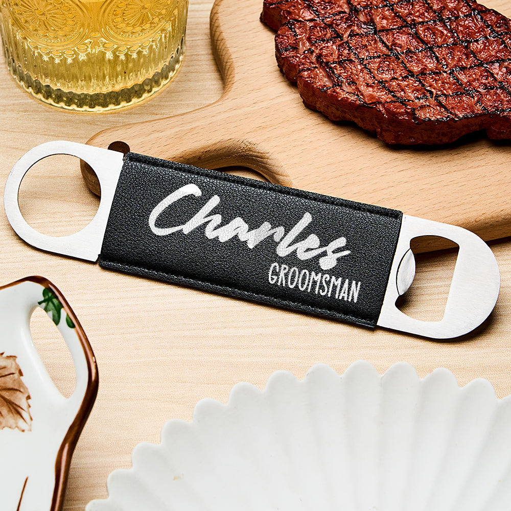 Personalised Leather Bottle Opener | Unique Groomsmen & Best Man Gift