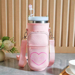 Personalized Water Bottle Carrier Bag for 40oz Stanley Tumbler with Straw Topper Pouch Gift for Her