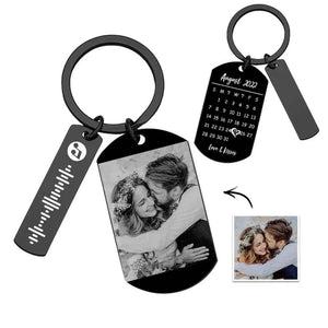 Personalized Photo Calendar Keychain Custom Picture & Music Song Code Couples Photo Keyring Gifts for Valentine's Day