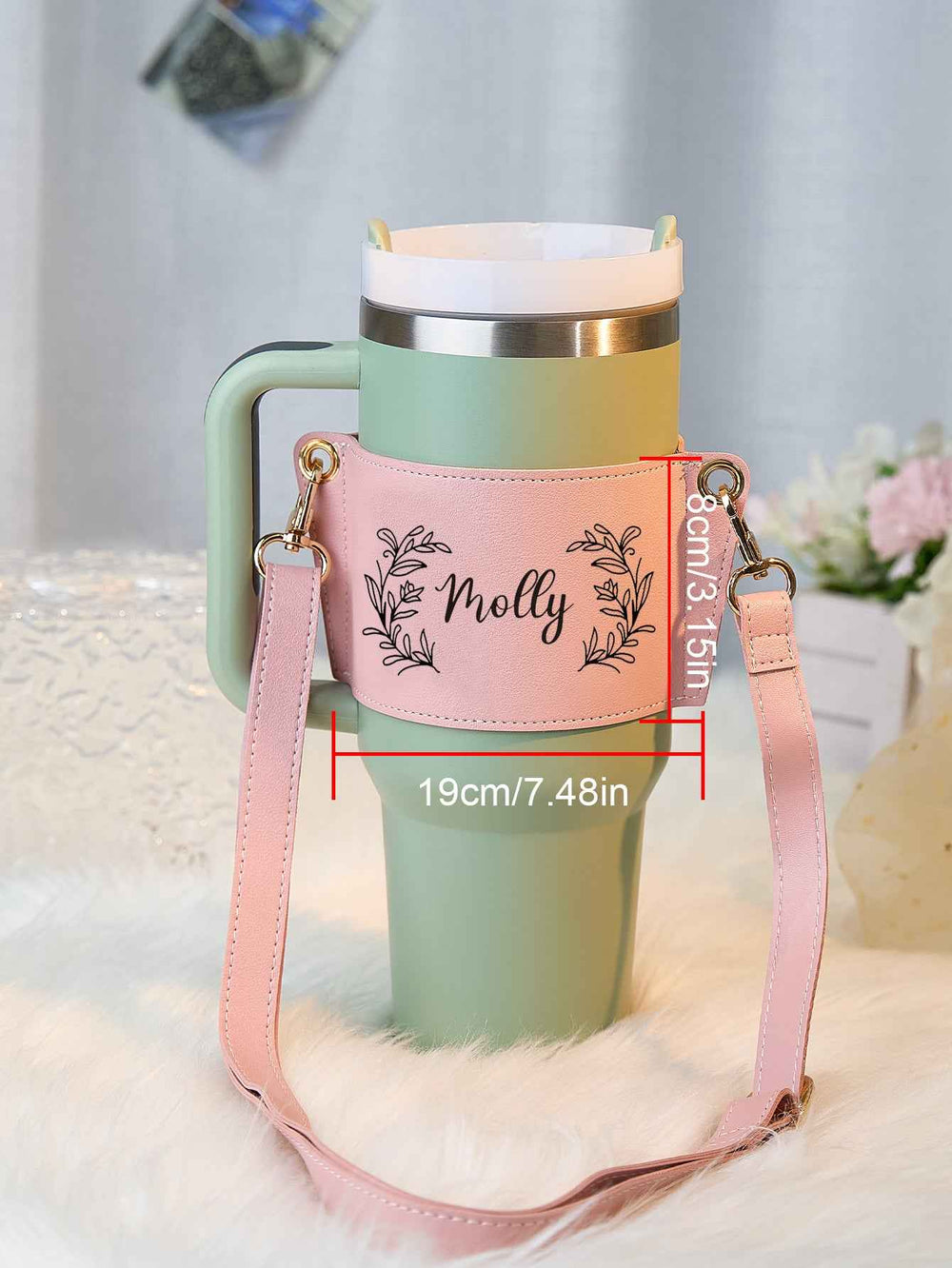 Custom Floral Pattern Water Bottle Carrier Bag with Adjustable Strap for 40oz Stanley Tumbler Gift for Women