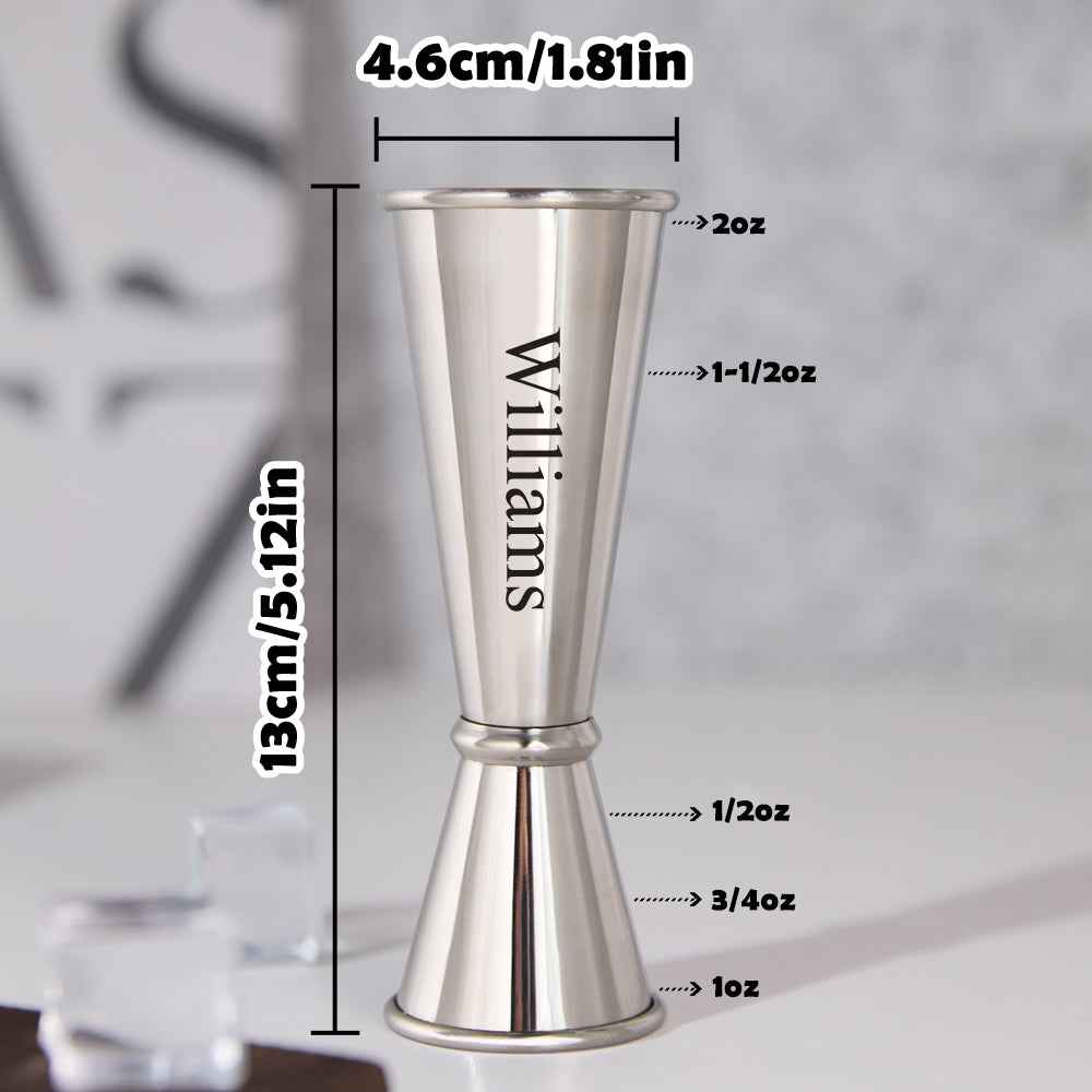 Personalized Engraved Text Stainless Steel Cocktail Jigger Measurements Gift for Bartender