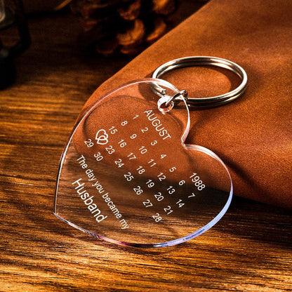 Personalised calendar keyring attached to keys on sturdy metal ring practical everyday photo keychain gift for him or her
