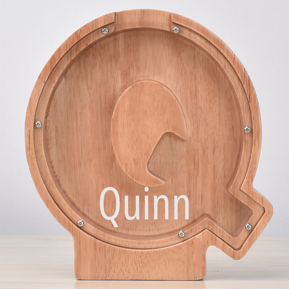 Personalised Oak Wooden Letter Money Box with Engraved Name | Handcrafted Piggy Bank