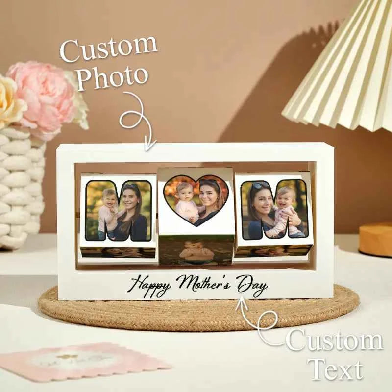 Mother's Day Gifts Custom Swing Photo Frame Rotating Photo Cube Stand for Mom