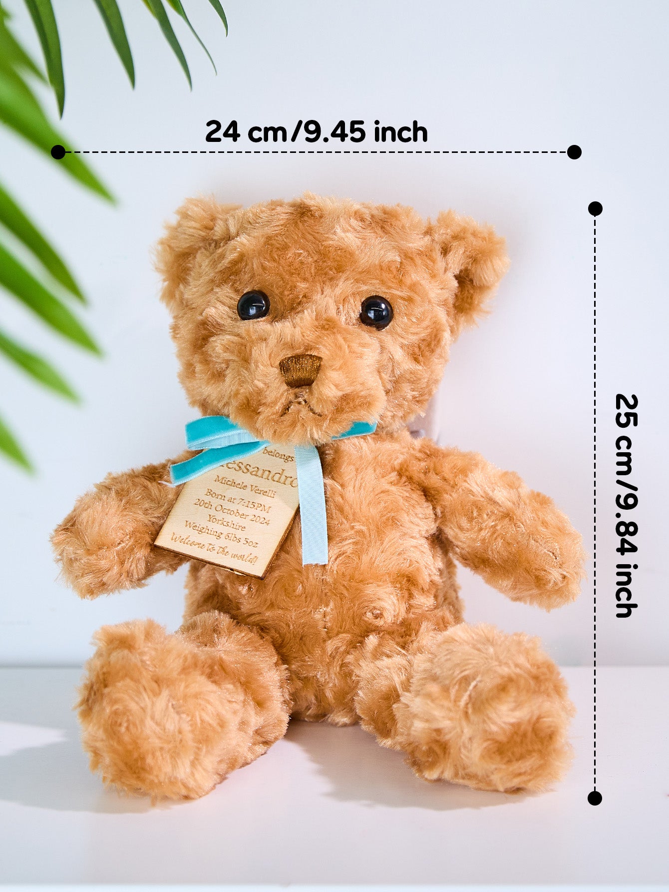 Personalised bear gift presentation with ribbon — ideal customised newborn keepsake for new parents and grandparents