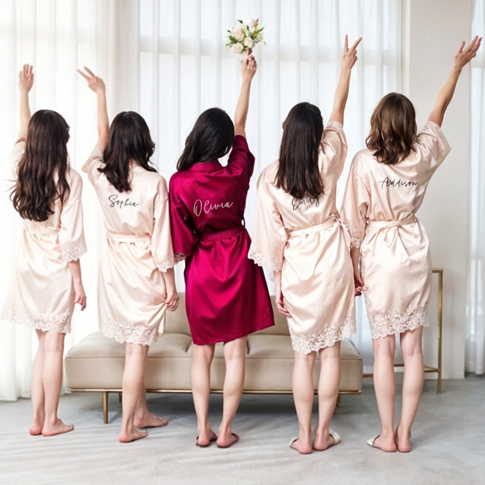 Personalised Embroidered Bride & Bridesmaid Robes - Wedding Getting Ready Outfits