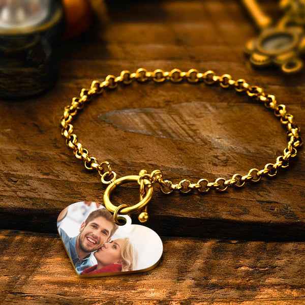 Custom QR Code Bracelets Personalised Photo Bracelet with Heart Pendant