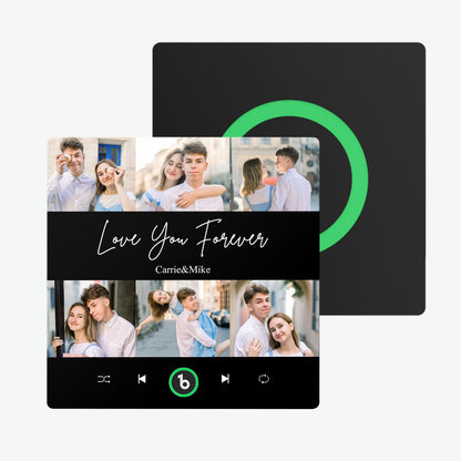 Multiple frameless fridge album stickers displayed as a collection on a fridge — fridge album sticker, personalised fridge magnet set