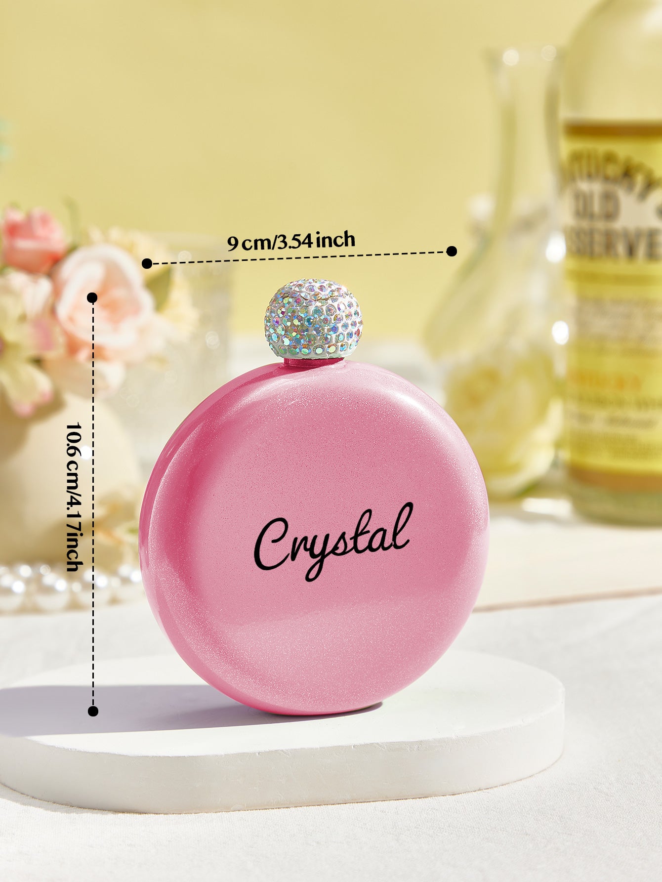 Personalised Round 5oz Glitter Flask with Name Engraving - Unique Birthday Gift for Her