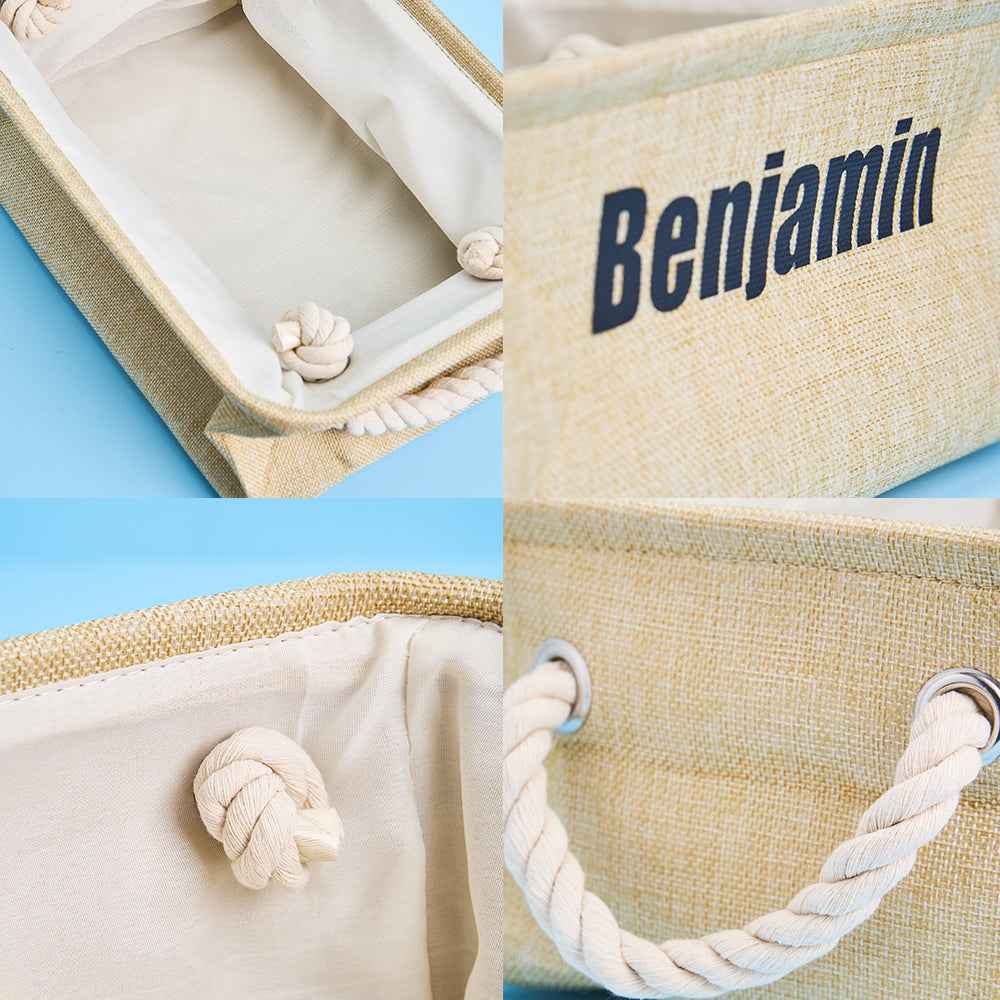 Personalized Storage Basket with Name Toy Bin Linen Organizer Gift for Children