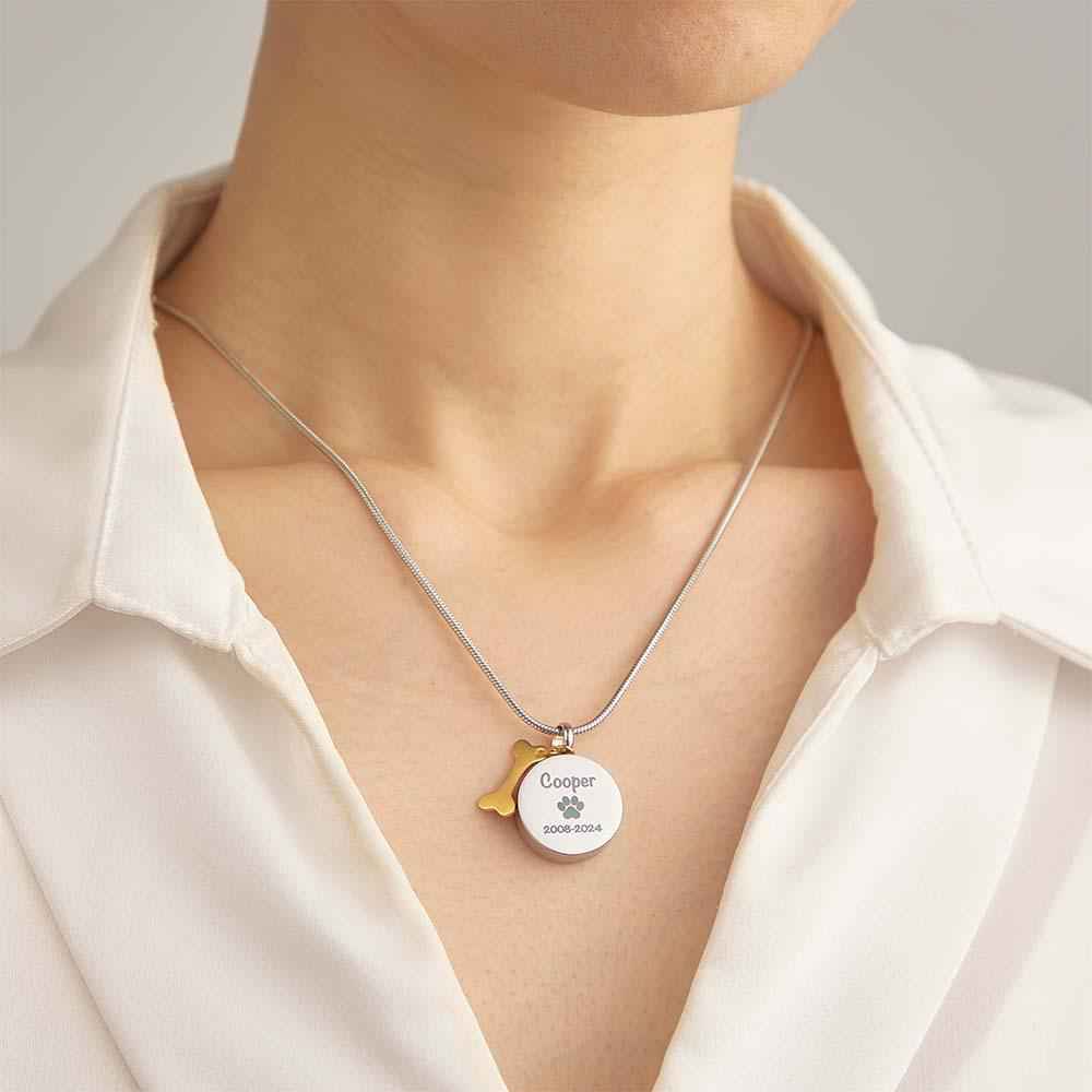 Personalized Engraved Pet Ashes Necklace Memorial Keepsake Gift for Dog Cat Pet Lovers