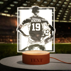 Personalised Football Night Light with Custom Name & Number - Wooden Base Lamp