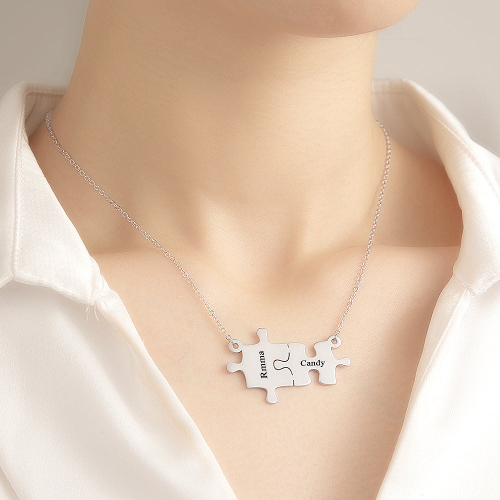 Personalised Name Puzzle Necklace - Custom Engraved Jewellery Gift for Her