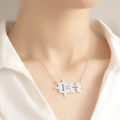 Personalised Name Puzzle Necklace - Custom Engraved Jewellery Gift for Her