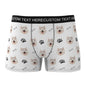Grey personalised men's boxer briefs featuring a vivid custom dog face print – personalised underwear, colour option
