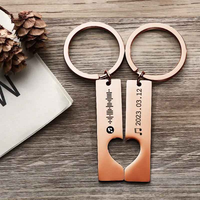 Best Gift For Friend 2 Personalized Music Code Keychain | Heart Cut Out Keychain