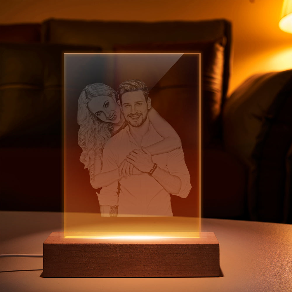 Personalised 2D Photo LED Night Light Lamp - Custom Wedding & Gift Glass Lamp