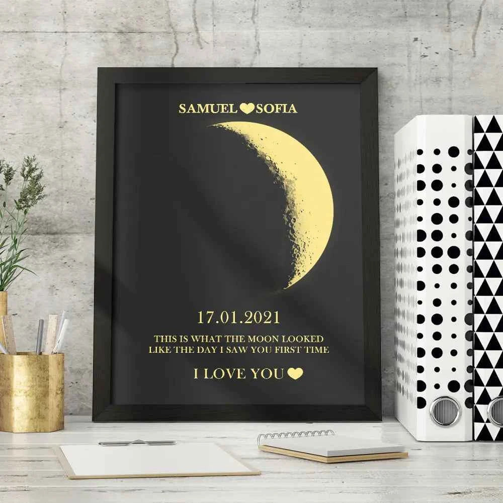 Custom Moon Phase and Names Wooden Frame with Your Text Custom Art Frame Best Valentine's Day Gift for Couple