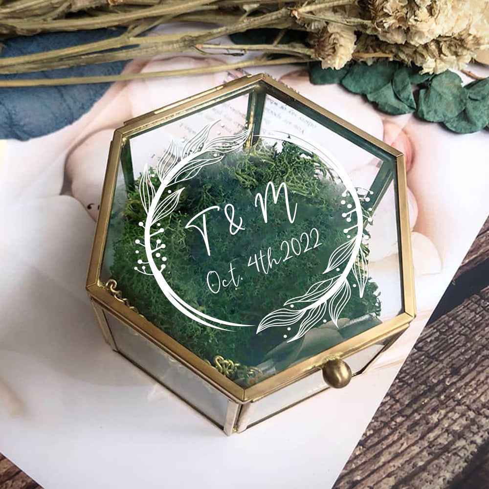 Personalized Hexagon Glass Ring Box with Initials and Date