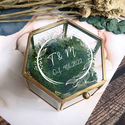 Personalized Hexagon Glass Ring Box with Initials and Date