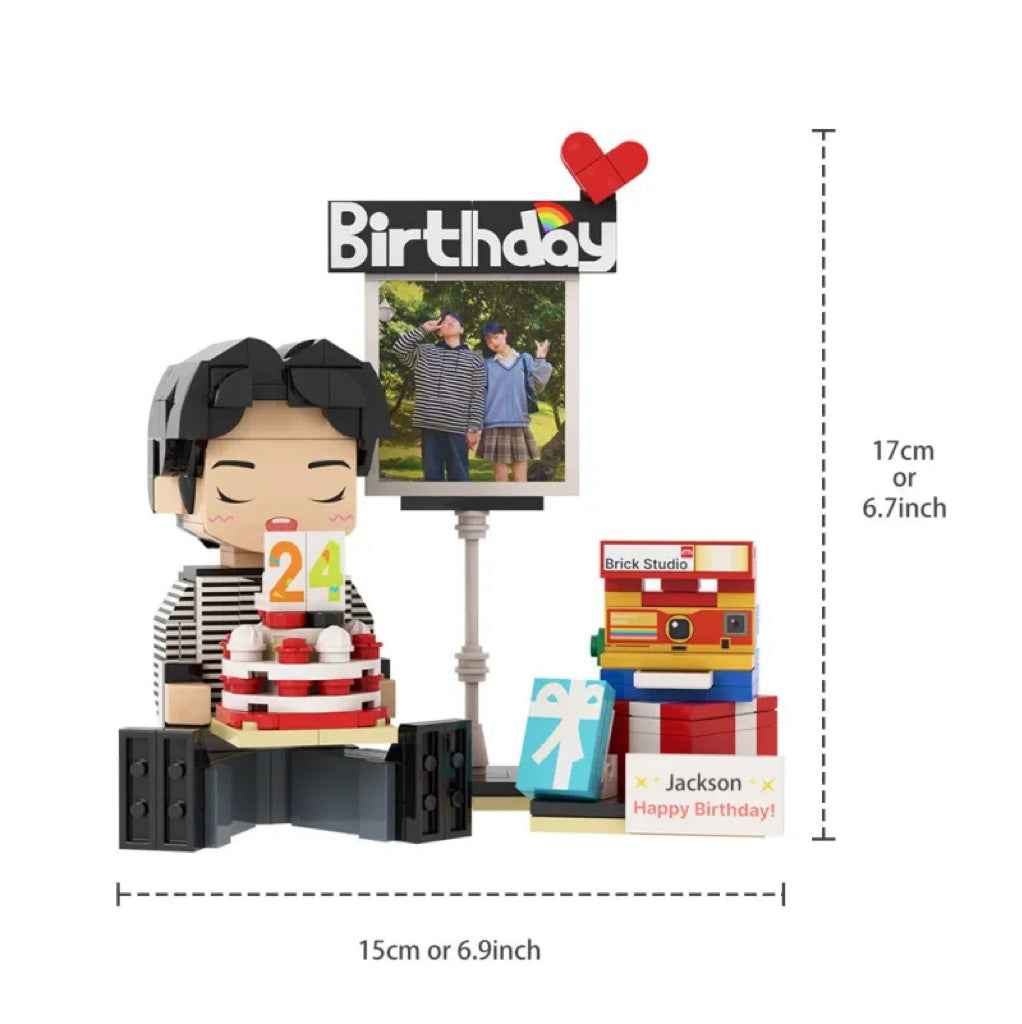 Full-body Custom 1 Person Brick Figures with Photo and Text Birthday Gift for Him