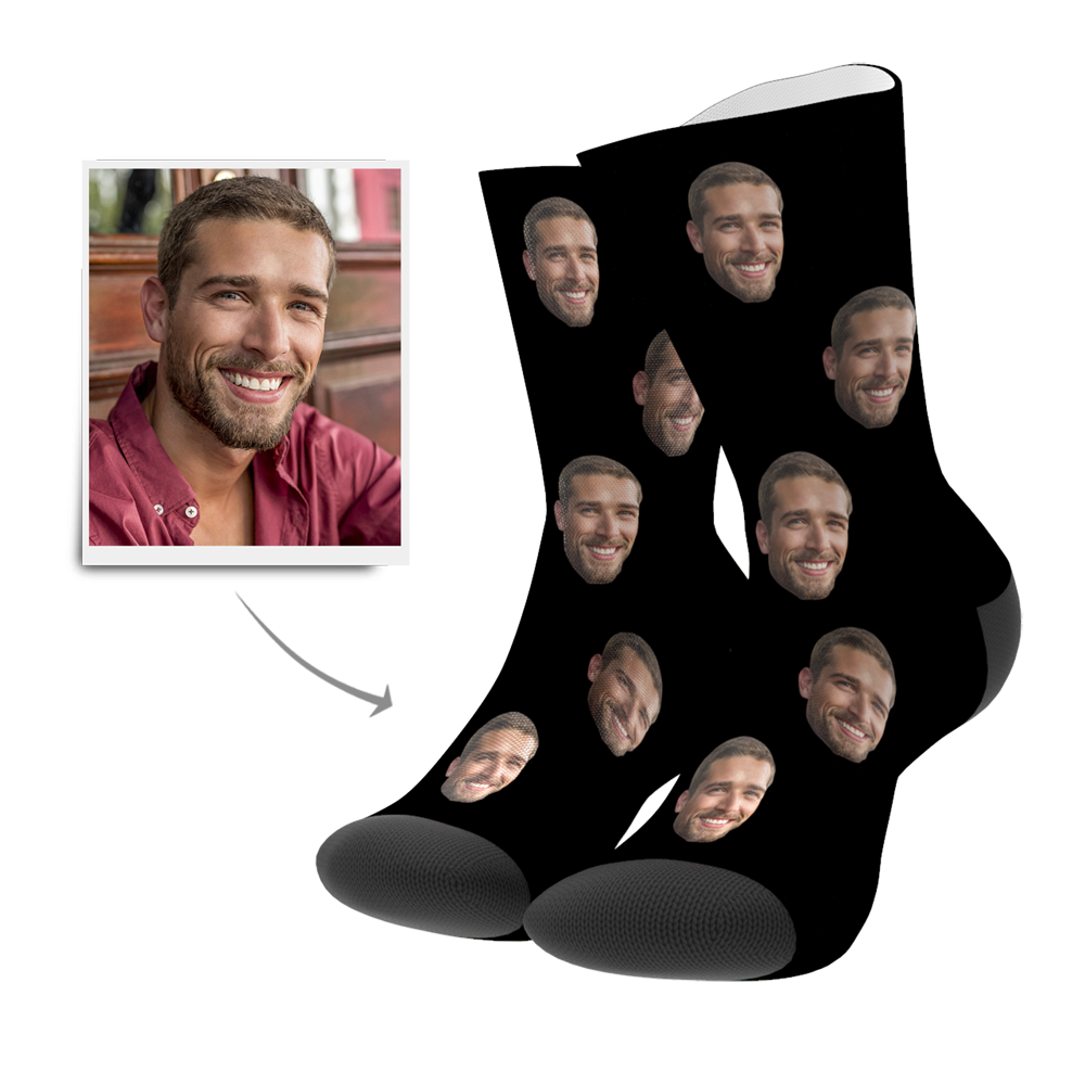 Close-up of heat-transfer print on Custom Face Socks — clear, fade-resistant personalised photo socks fabric detail