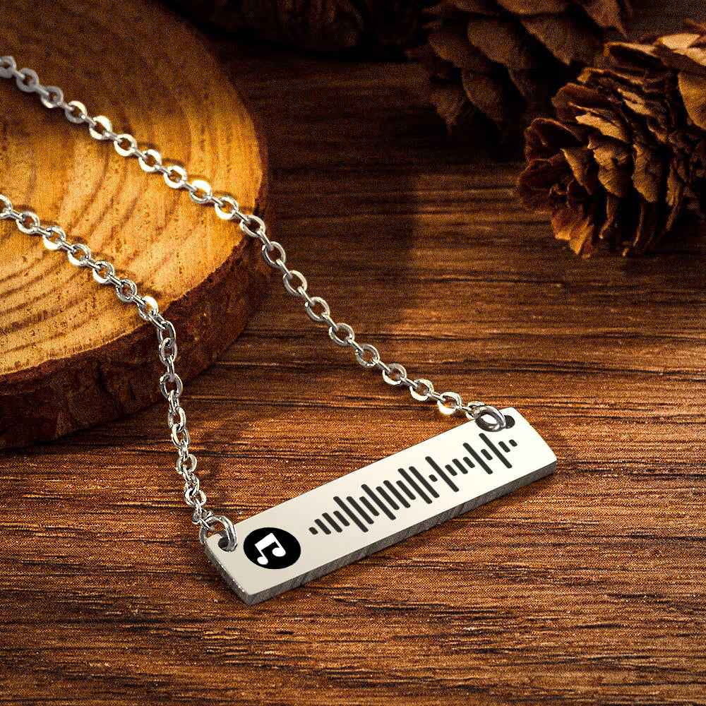 Personalized Bar Necklace Music Code Necklace Engraved Name Stainless Steel Necklace Gift