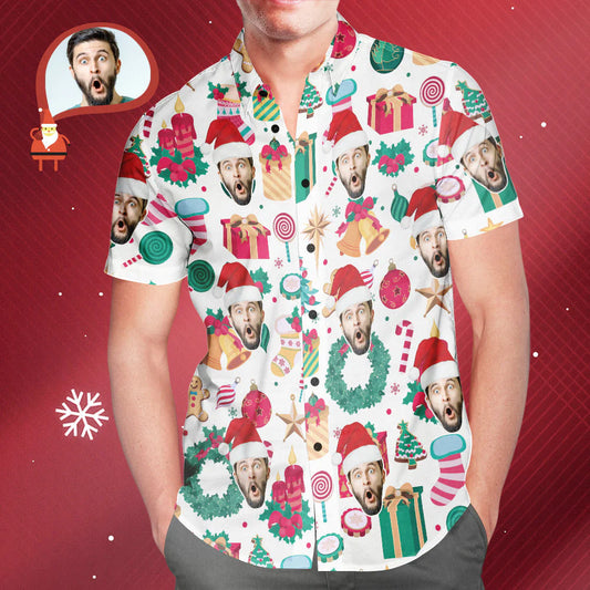 Personalised custom face Christmas Hawaiian shirt for him — short‑sleeve funny Aloha gift with all‑over festive face print