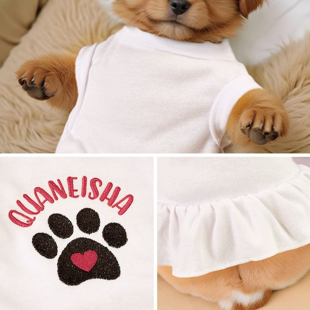 Personalised Dog & Cat Dress — front view of cotton pet dress with embroidered pet name, lightweight breathable fabric