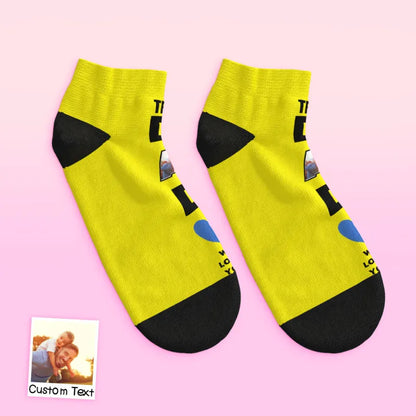Collection of personalised face socks with different photo prints — examples of photo socks for Dad, birthdays and Father’s Day